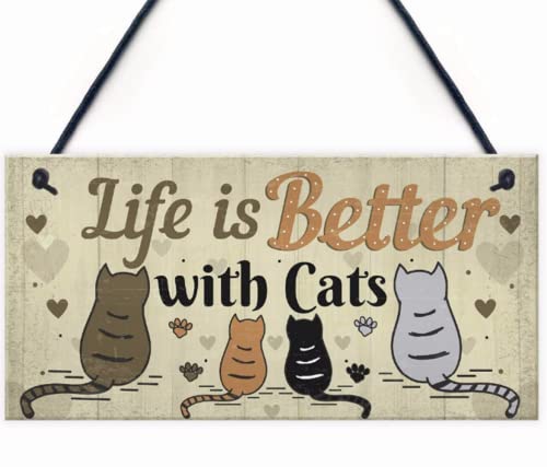 Targa decorativa da appendere alla parete in legno con stampa di gatto