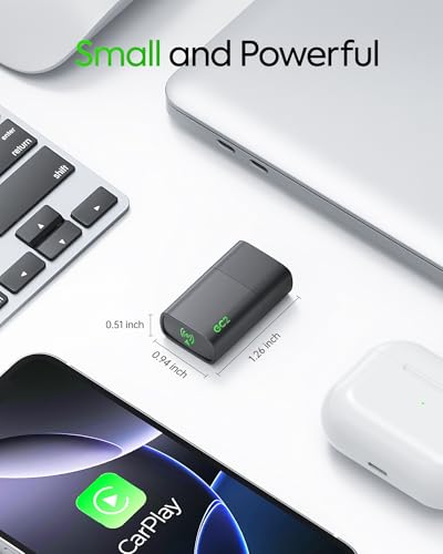 Wireless Carplay Adapter 2025 Upgraded, Convert Wired to Wireless Apple CarPlay Adapter,Mini wireless Bluetooth CarPlay Adapters Plug and Play Easy Use Fast Stable Connection Car Play for iPhone,USB-A