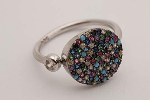 Special Design! Turkish Handmade Jewelry Round Shape Pink Ruby Emerald Sapphire Amethyst Black Onyx Turquoise and Round Cut White Topaz Rhodium 925 Sterling Silver Ring Adjustable Size Special Design! Turkish Handmade Jewelry Round Shape Pink Ruby Emerald Sapphire Amethyst Black Onyx Turquoise and Round Cut White Topaz Rhodium 925 Sterling Silver Ring Adjustable Size