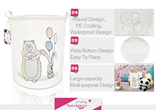 TIBAOLOVER 19.7" Large Sized Waterproof Foldable Canvas Laundry Hamper Bucket with Handles for Storage Bin,Kids Room,Home Organizer,Nursery Storage,Baby Hamper (Bear&Balloon) - Thumbnail 4