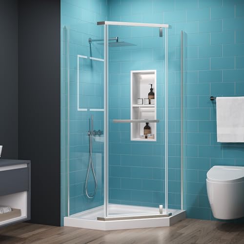 Comfystyle Neo-Angle Frameless Shower Door 36 in. W x 72 in. H, Corner Shower Enclosure with 1/4" Clear Glass, Pivot Shower Doors in Brushed Nickel Finish (Shower Base Not Included)