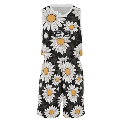 FLildon Daisy Black Boys Basketball Jersey Set Tank Top Shorts Tracksuit Sport Training Suit for Kids, M