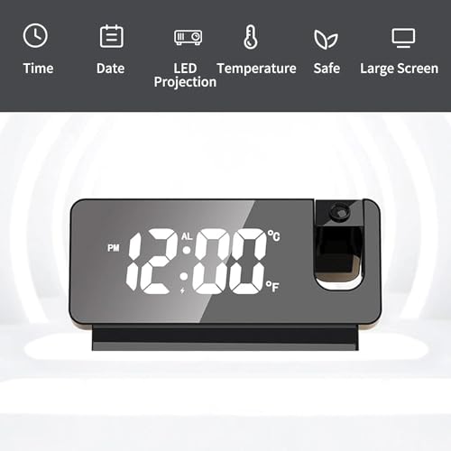 Image of Projector LED Display Digital Projection Mute Mirror USB Office Clock with 180 Projector for Bedroom Digital Temperature Display Clock