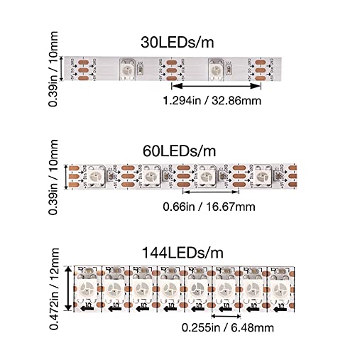 WS2812B LED Strip Individual Addressable Light 144Pixels/m SMD 5050 RGB Pixel Strip DC5V 3.2FT 144LEDS Waterproof IP67 White PCB by ADRESUNO - Image 7