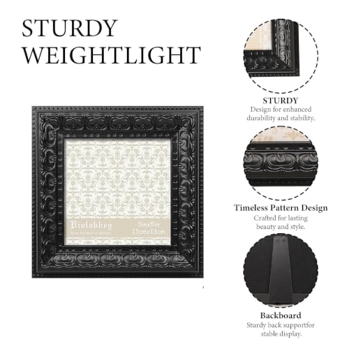 Image of VIOLABBEY 5x5 Picture Frame Antique Black, Vintage Photo Frame | Small Antique Ornate Frame, Square Frame for Wall or Tabletop Display, Classic Design for Home and Office Decor