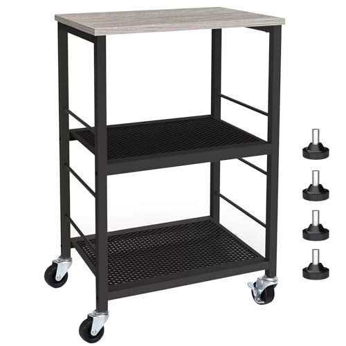 MOOACE Rustic 3 Tier End Table with Wheel,Side Table Nightstand