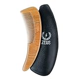 ZEUS Boomerang Large Sandalwood Beard Comb in Leather Sheath, Natural Organic Wood Hair Comb - M31