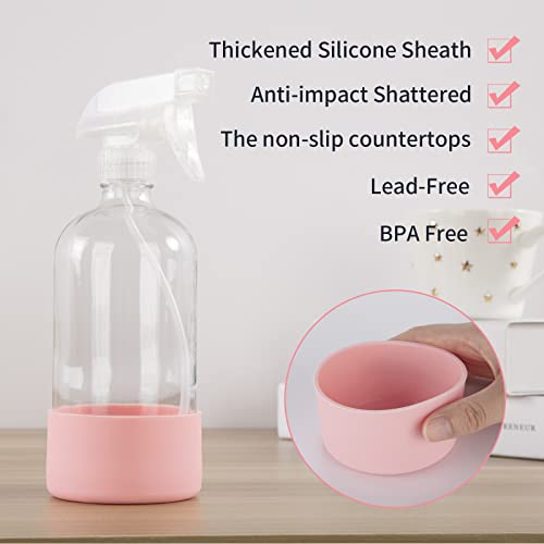 Hombys Empty Clear Glass Spray Bottles With Silicone Sleeve Protection - Refillable 17 Oz Containers For Cleaning Solutions, Essential Oils, Misting Plants - Quality Sprayer - 3 Pack #TOP4