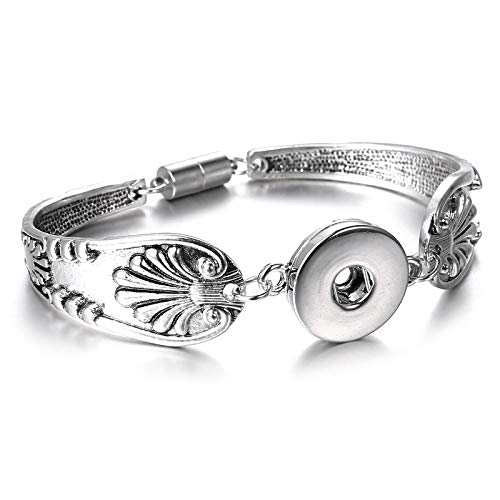 6pcs Flowers Carved Vintage Magnetic Snap Bracelet Bangle for 18mm Snap Button Jewelry （11）3