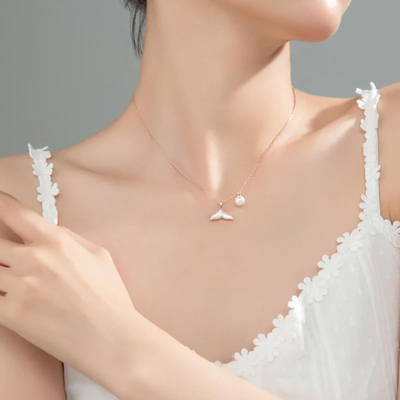 925 Sterling Silver Shell Pearl Mermaid Whale Fish Tail Pendant Necklace Jewelry for Women Decoration Gift - Whale Necklace For Women, Tail Pendant, Orca Chain - Image 4