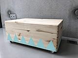  Coffre à jouets en bois turquoise - Rouleaux Triangle Scandinave avec Couvercle - Grand