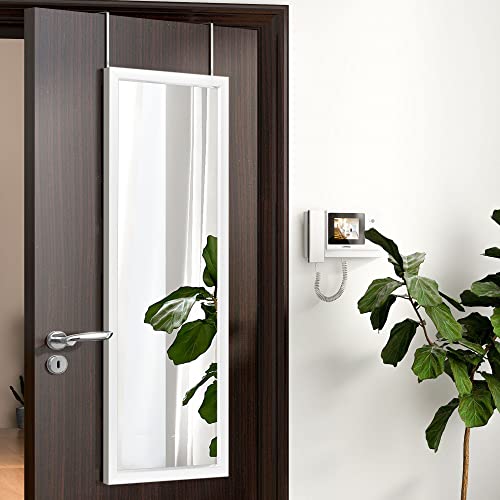 Image of NeuType Full Length Door Mirror Over The Door Mirror Full Length Mirror Hanging Over Door or Leaning Against Wall or Mounted On Wall, Full Length Mirror Over The Door, 43 inchx16 inch, White, No Stand