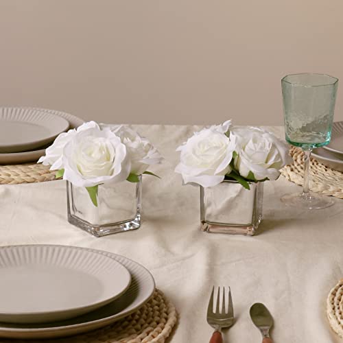Nisoger 2 Pack Fake Flowers With Vase, Silk Roses Artificial Flowers In Vase, Faux Flower Arrangement With Vase Suitable For Home Office Decoration, Dining Table Centerpiece #TOP5