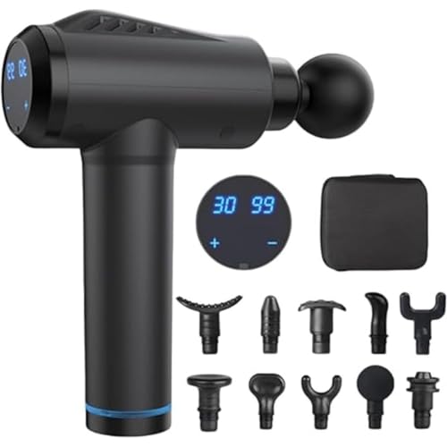 Oryzom Massagepistole mit 30 Geschwindigkeiten, Massage Gun Super leise, 10 Massageköpfen Mit LCD-Touchscreen zur Ganzen Körper Muskel Massage Entspannen (Schwarz,22.8 * 16.7cm)