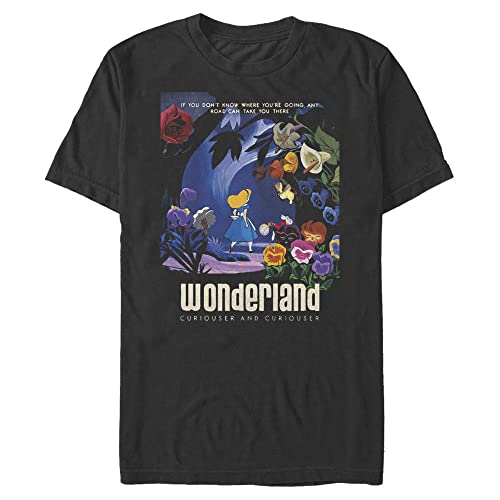 T-shirt Alice in Wonderland Disney pour homme avec manches courtes en coton noir