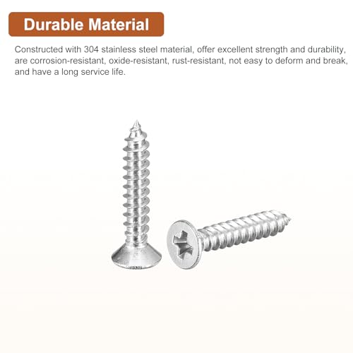 Image of DTGN 200Pcs #4x5 /8 Flat Head Wood Screws, 304 Stainless Steel Phillips Self Tapping Screws - Good for Woodworking, Furniture - Silver