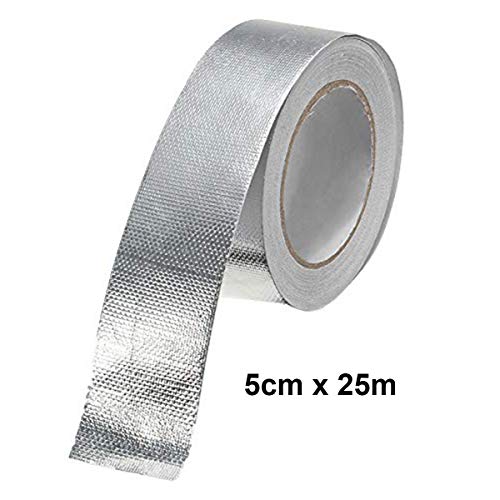 Glass Fiber Cloth Aluminum Foil Tape, Haot Fireproof Self-Adhesive Tape High Temperature Leak Proof Tin Foil Paper Duct Tape Seal Pipe Insulation Tear Resistance Metal Repair 2" X 82' Roll - Silver #TOP1