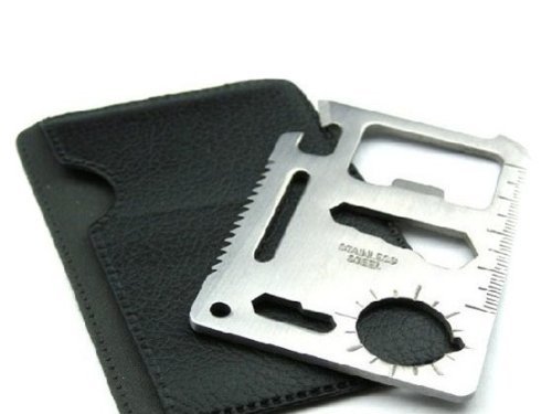 Fliying Fish 11 In 1 Stainless Steel Credit Card Pocket Sized Survival Multi Tool 2.76"X1.77" (Silver 1Pack) #TOP23