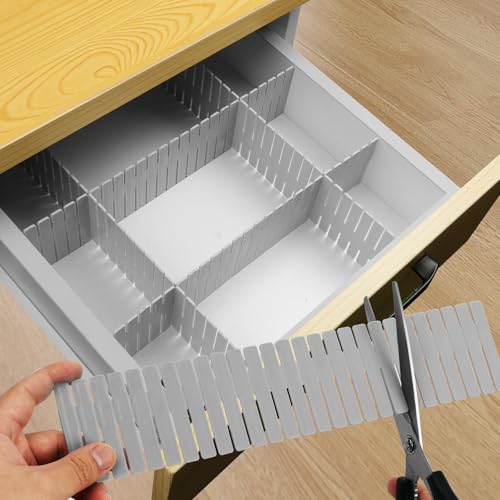 HOTUT Schubladenteiler, 16 Stück Schubladeneinteiler Grau, Verstellbare Schubladen Organisers, Schubladentrenner, Kunststoff schubladeneinsatz, für Unterwäsche, Socken, Kosmetik, Schlafzimmer, Büro