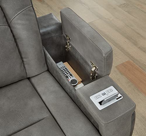 Signature Design by Ashley Next-Gen DuraPella Power Reclining Loveseat with Adjustable Headrest and Storage Console, USB Charging, Water Repellent Faux Leather, Gray by Signature Design by Ashley - Image 9