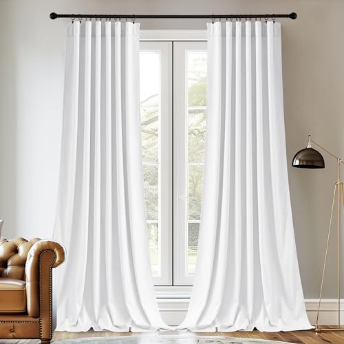 Image of StangH Bleach White Velvet Curtains 90 Inches Long for Master Bedroom, Luxury Soft Creamy Drapes, Thermal Insulated Privacy Window Panels, W52 x L90, 2 Panels