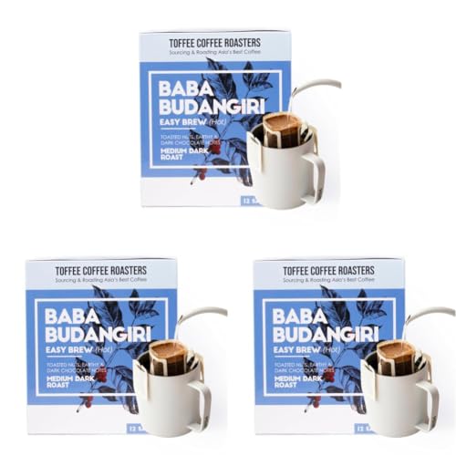 Image of Toffee Coffee Roasters | Baba Budangiri Coffee | As Seen On Shark Tank | Easy Brew (Hot Brew) Coffee Bag | Pack of 24 Sachets | Medium Dark Roast | Toasted Nuts, Earthy & Chocolate Notes