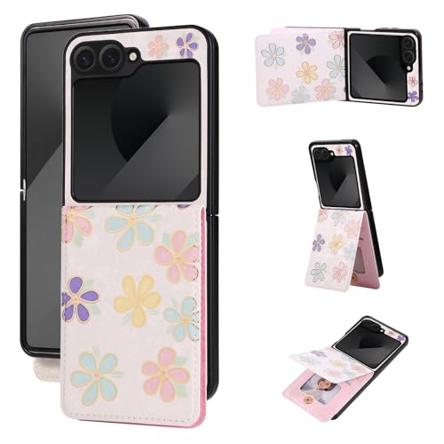 Coque Samsung Z Flip 6 portefeuille en cuir fleuri pour garder vos cartes à portée de main