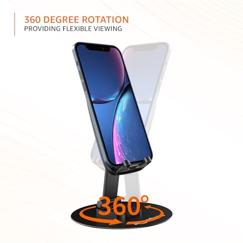 Image of amazon basics Rotatable and Foldable Tabletop Mobile Stand with Stable Metalic Round Base, Multiple adjustments of Height and Angle Phone Stand, for Smartphones