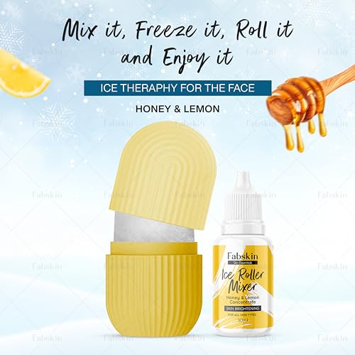 Image of Fabskin Ice Roller For Face Massager, Neck and Body | With Lemon & Honey 30ml |For Men & Women | Ice Cube Facial Roller Kit | For Skin Moisturizing & Soothing