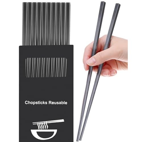 Fiberglass Chopsticks Set, 9.5 Inch, Pure Black, 5 Pairs