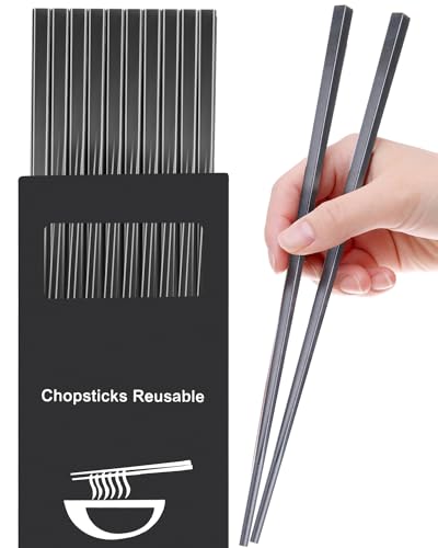 LIANGKEN 5 Pairs Dishwasher Safe Fiberglass Chopsticks Set,9.5 Inch Reusable Japanese Chinese...