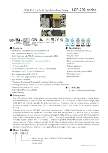 Alimentation à cadre ouvert LOP-200 200W 27V profil bas pour intégration - 4