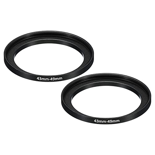 Image of PATIKIL 43mm-49mm Metal Step Up Ring, 2 Pack Camera Lens Filter Adapter Ring Aluminum Filter Adapter Ring for Camera Lenses Hood, Black