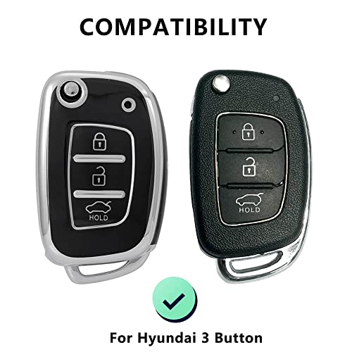 Image of Keycare TPU Key Cover Compatible for: Creta, Venue, i20 N line, Aura, Xcent, Active i20, Elite i20 flip Key (Non Push Button Start Models) (Silver Black)