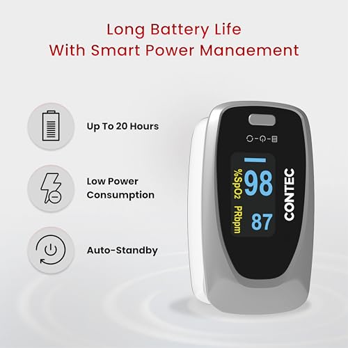 Image of CMS50D2 Digital Finger Pulse Oximeter, SpO2, PR and Optional PI Monitor with Pulse Waveform |Adjustable Brightness & Display|Auto Standby|Voice & PR Sound Alerts|Low-Battery Indicator