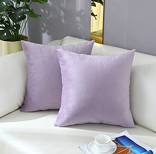 Mixeoo Comfy Lavender Throw Pillow Covers Decorative Square Solid Thick Velvet Super Soft Cushion Cases Home Decor For Sofa Couch Living Room Chair, Set Of 2, 18 X 18 Inch #TOP1