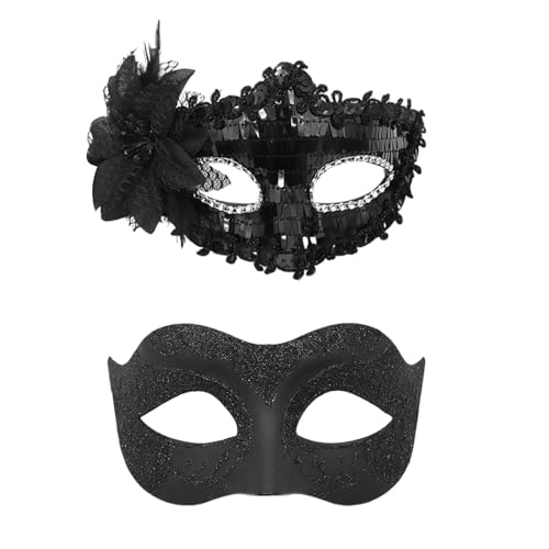 DAZZLUXE Lot de 2 masques vénitiens à paillettes - Masque de fête - Demi-masque pour les yeux sexy - Convient pour les spectacles sur scène, le cosplay, le carnaval (noir)