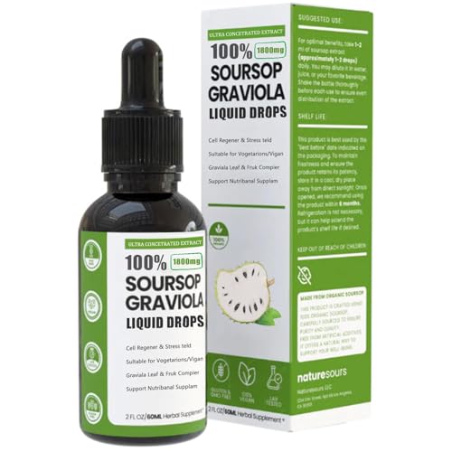 100% Pure Organic Soursop Extract, Soursop Bitters Liquid Drops, Soursop Graviola Liquid Drop Immune Boost, Relax, Liver and Sleep, Sugar/Gluten Free, Natural Flavor
