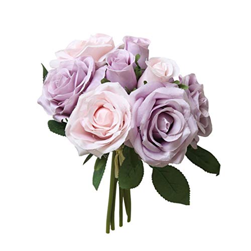 happy event Unechte Blumen | Künstliche Deko Blumen Gefälschte Blumen Blumenstrauß | 8 Köpfe Rose Für Braut Hochzeitsblumenstrauß für Haus Garten Party Blumenschmuck | Artificial Flowers (Lila) Cover