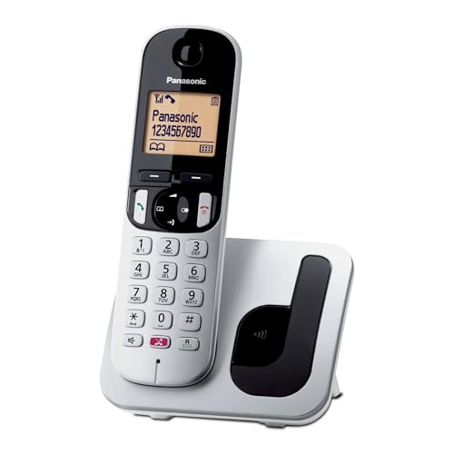 Panasonic KX-TGC250 Teléfono Inalámbrico Digital para Personas Mayores con Bloqueo De Llamadas No Deseadas, Pantalla Fácil De Leer, Altavoz Manos Libres, Reloj Despertador, Auricular Único, Plateado