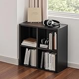 Metal 4 Cube Storage Organizer with Shelves, Black Bookshelf with Storage, Modern Short Bookshelf Cube Storage Shelf, Small Office Cabinet for Livingroom, Kitchen, Library, Playroom, Classroom