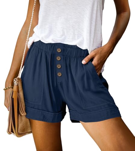 Image of KISSMODA Womens Summer Shorts Leopard /Camo /Solid /Floral Print Elastic Waist Pocketed Casual Pants