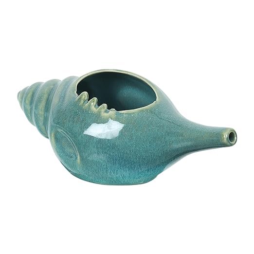 Image of Leak Proof Durable Ceramic Neti Pot with Nostril Plugging Support Better Capacity Holds 300 ml Spill Proof with Comfort Grip Lead Free Microwave Dishwasher Safe (Light Green)