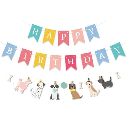 Elaliyi Dog Banner Happy Birthday Banner Dog Themed Happy Birthday Colorful Decoration Birthday Party Supplies