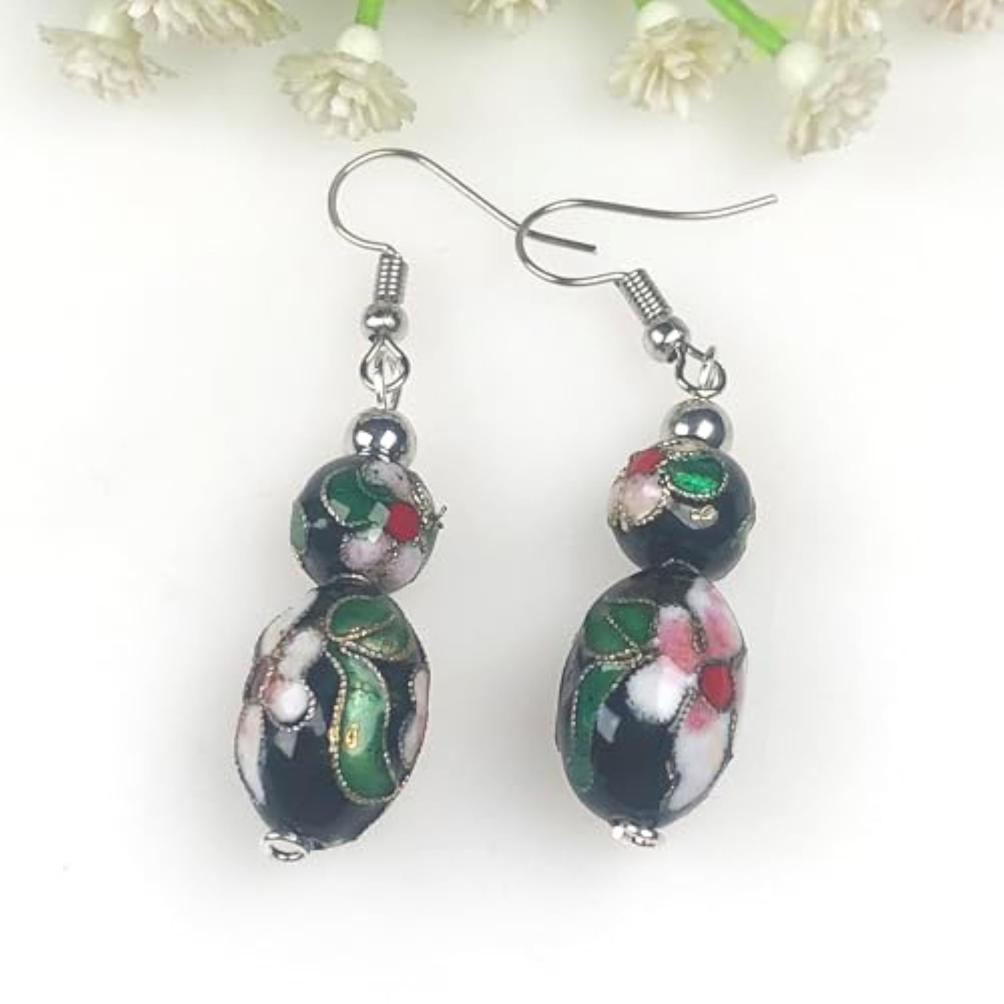 Women's Handmade Tensha Beads Teardrop Dangle Earrings, Stylish Gift