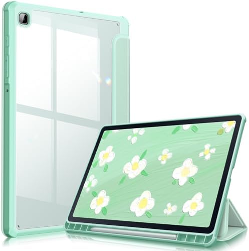 Fintie Hybrid Slim Case for Samsung Galaxy Tab S6 Lite 10.4 Inch 2024/2022/2020 with S Pen Holder, Shockproof Cover with Clear Transparent Back Shell, Green
