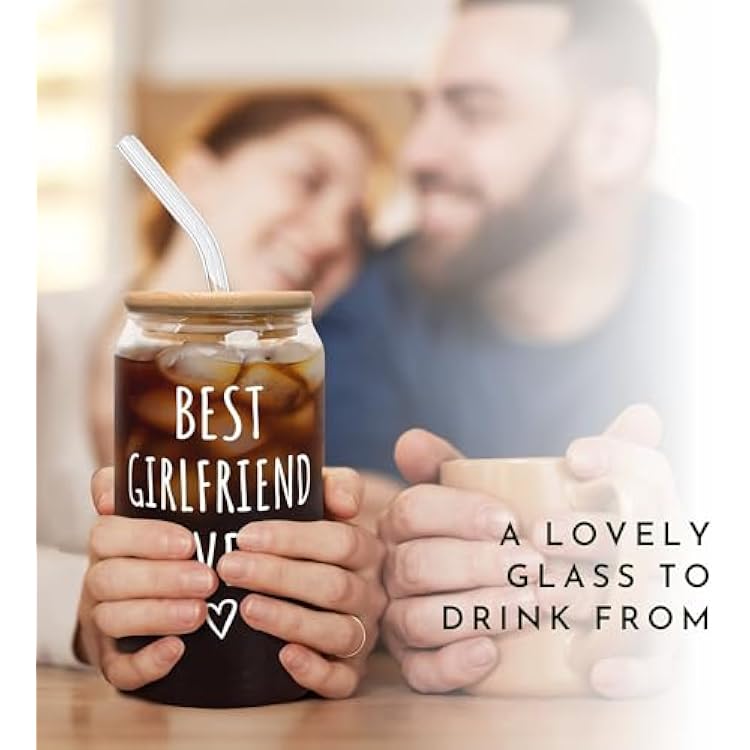Gifts for Girlfriend - Girlfriend Gifts for Women - Anniversary, Valentines Day, Birthday, Christmas Gift for Her - Romantic Love Gift Ideas for Her - 16 Oz Can Glass with Lid, Straw & Brush