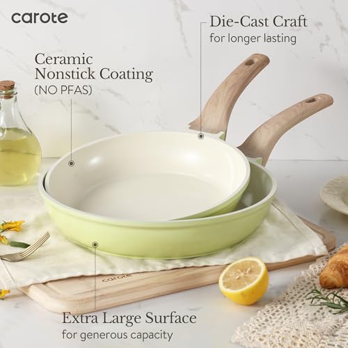 Image of CAROTE 21 Ceramic Cookware Set, Pots and Pans Set Non stick, Cook Ware Set Induction Kitchen Cooking Set Non-toxic Health Induction Cookware, PFAS Free