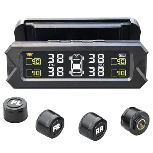 XIAHEEO Tire Pressure Monitoring System TPMS - Wireless Solar TPMS Tire Pressure Monitor System Installed on Windowshield with 4 External Sensors Real-time Display Pressure Temperature (0-81 PSI)