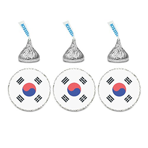 Andaz Press Global World Flag Party Collection, Chocolate Drop Label Stickers, South Korea, 216-Pack, Kisses Party Favors